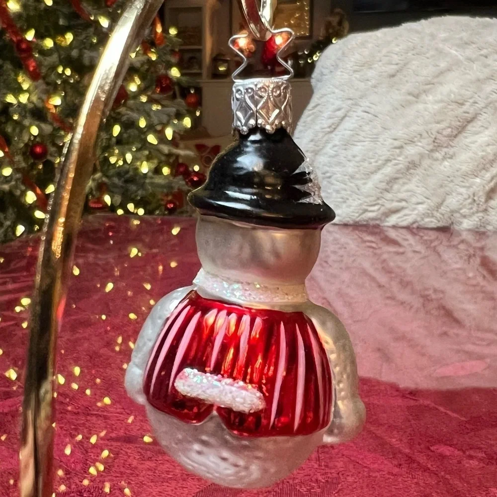 INGE-GLAS Glass Ornament Mercury Christmas Snowman Pipe Tie 3